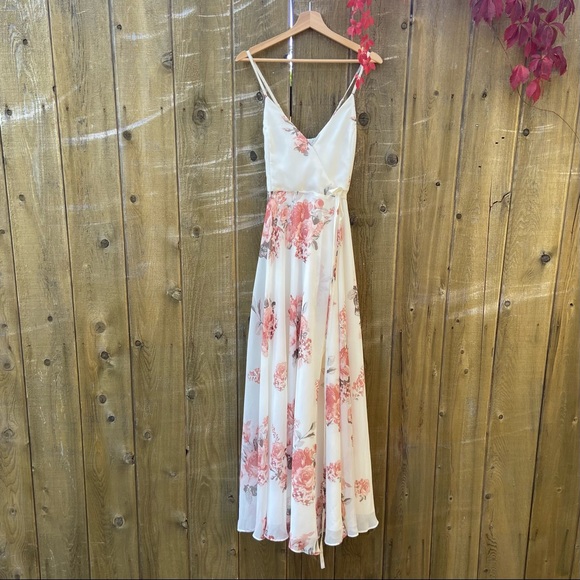 Elegant Cream and Blush Floral Wrap Maxi Dress 🌿 - Picture 2 of 12